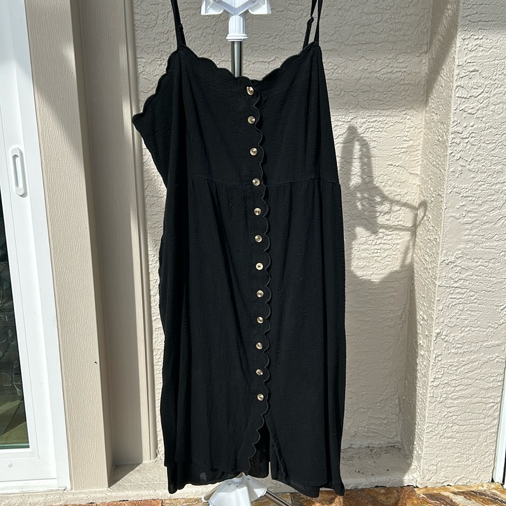 Plus size black linen dress